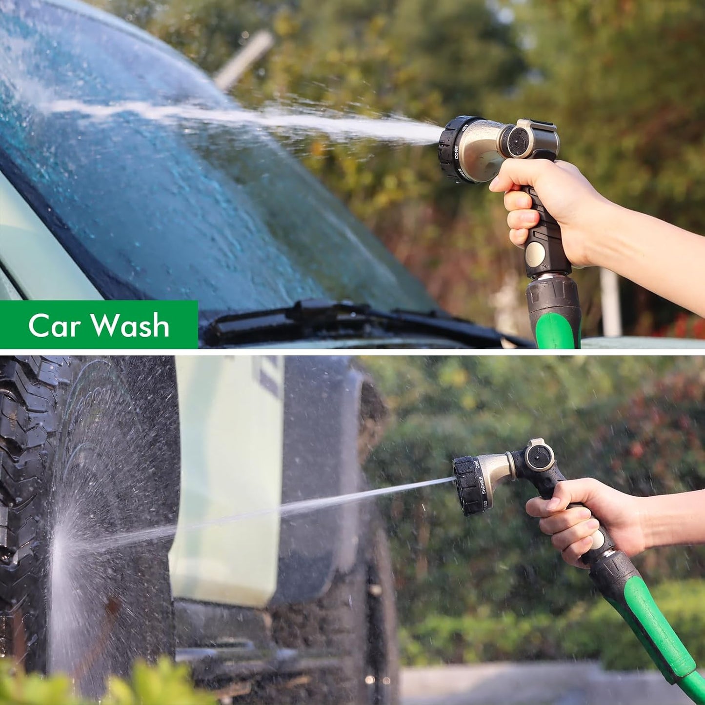 RESTMO Heavy Duty Hose Nozzle, Metal Garden Water Hose Sprayer with 7 Watering Patterns, Thumb Control, On Off Valve, High Pressure Nozzle Sprayer for Watering Plants, Car and Pet Washing, Bronze