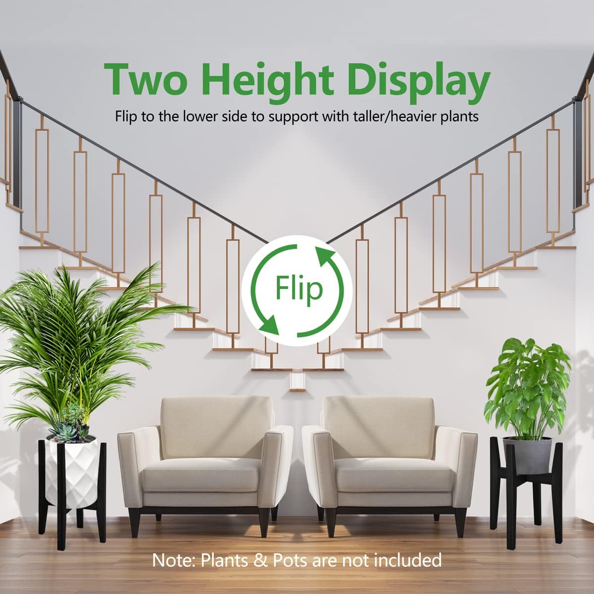 OERGKE 2 Pack Plant Stand Indoor, Adjustable Bamboo Mid Century Modern Plants Stands, Corner Flower Holder for Living Room, Fits 8 to 12 Inches Pots, (Pot & Plant Not Included)(Black)