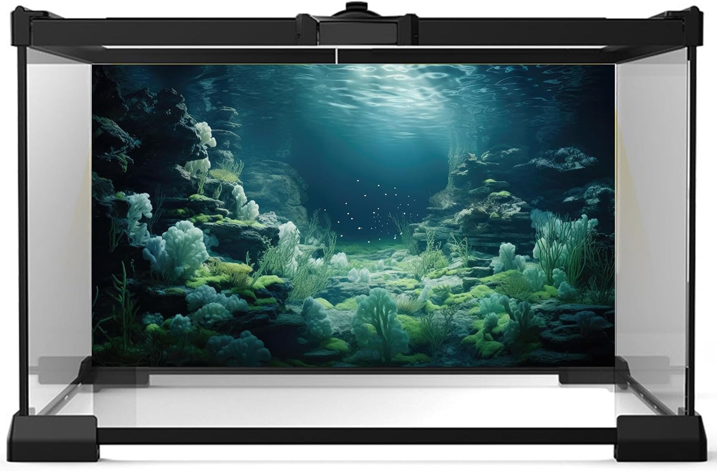 Aquarium Background Underwater Bioluminescent Life Coral Terrarium Backdrop White Coral Lush Moss Fish Tank Background Rock Sunlight Rays Tank Aquarium Wallpaper Poster Vinyl 72x24in