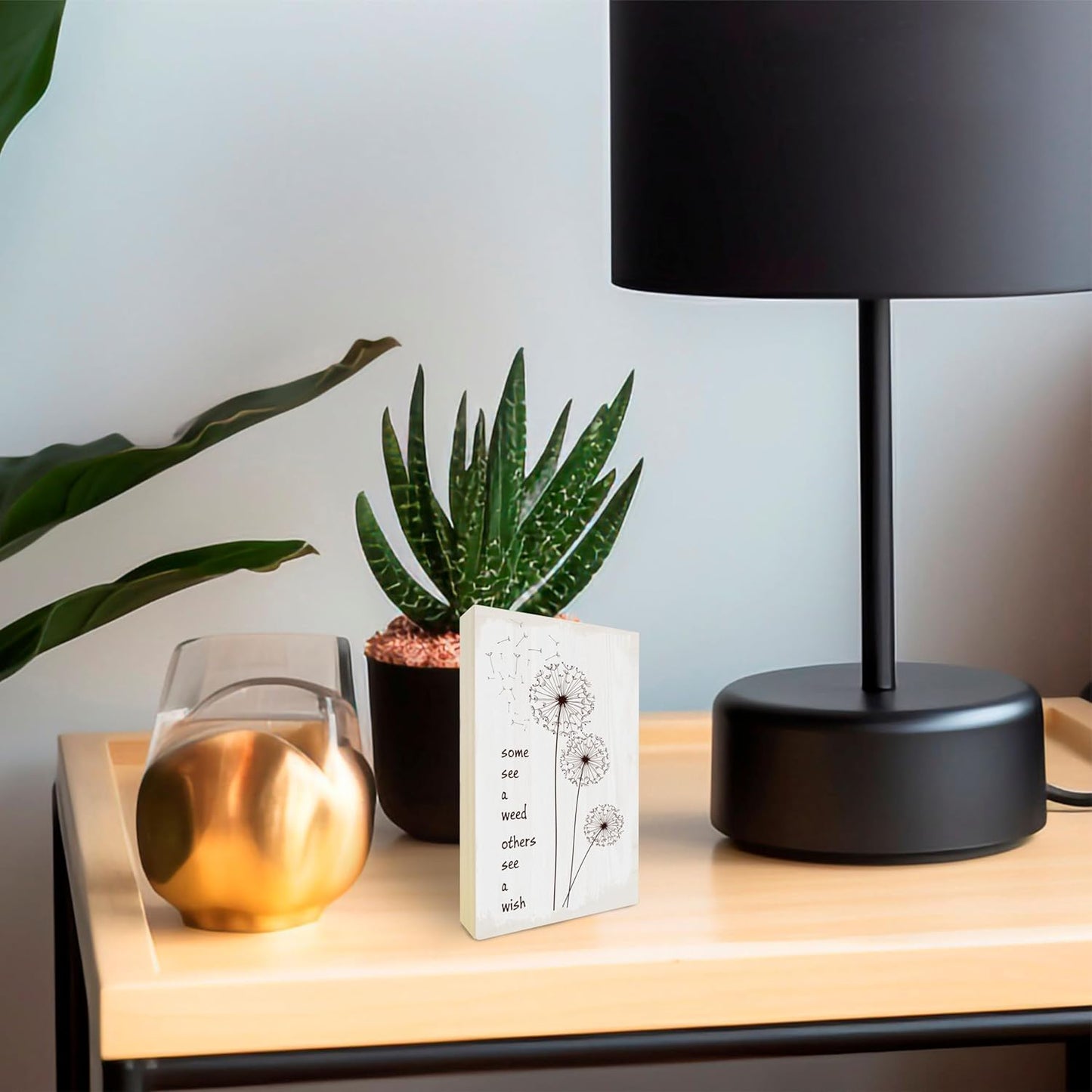 Dandelion Wooden Block Sign - Some See A Weed Others See A Wish - 5"X3" Postive Pine Wood Plaque, Home & Office Desk Decor, Housewarming Gift For Friends, Room Tabletop, Shelf Accessories - A11