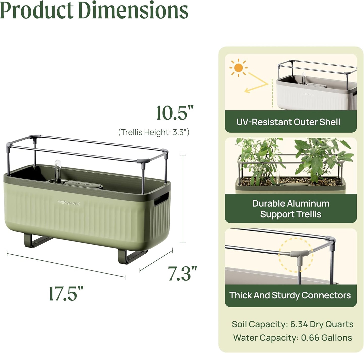 Vego garden Herb Indoor Plant Box, Self Watering Planters Pots for Indoor Plants with Trellis for Kitchen Window Sill or Countertop Plants Cage - Sage Green