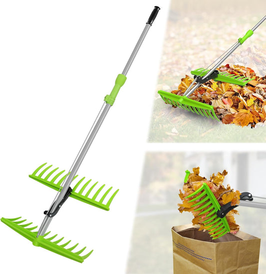 2-in-1 Leaf Grabber Rake, Back Saving Leaf Scoops and Claws with Long Handle, Efficient Leaf Picker Upper Grabber, Leaves Pickup Shovel for Lawns Yard Work Gardening