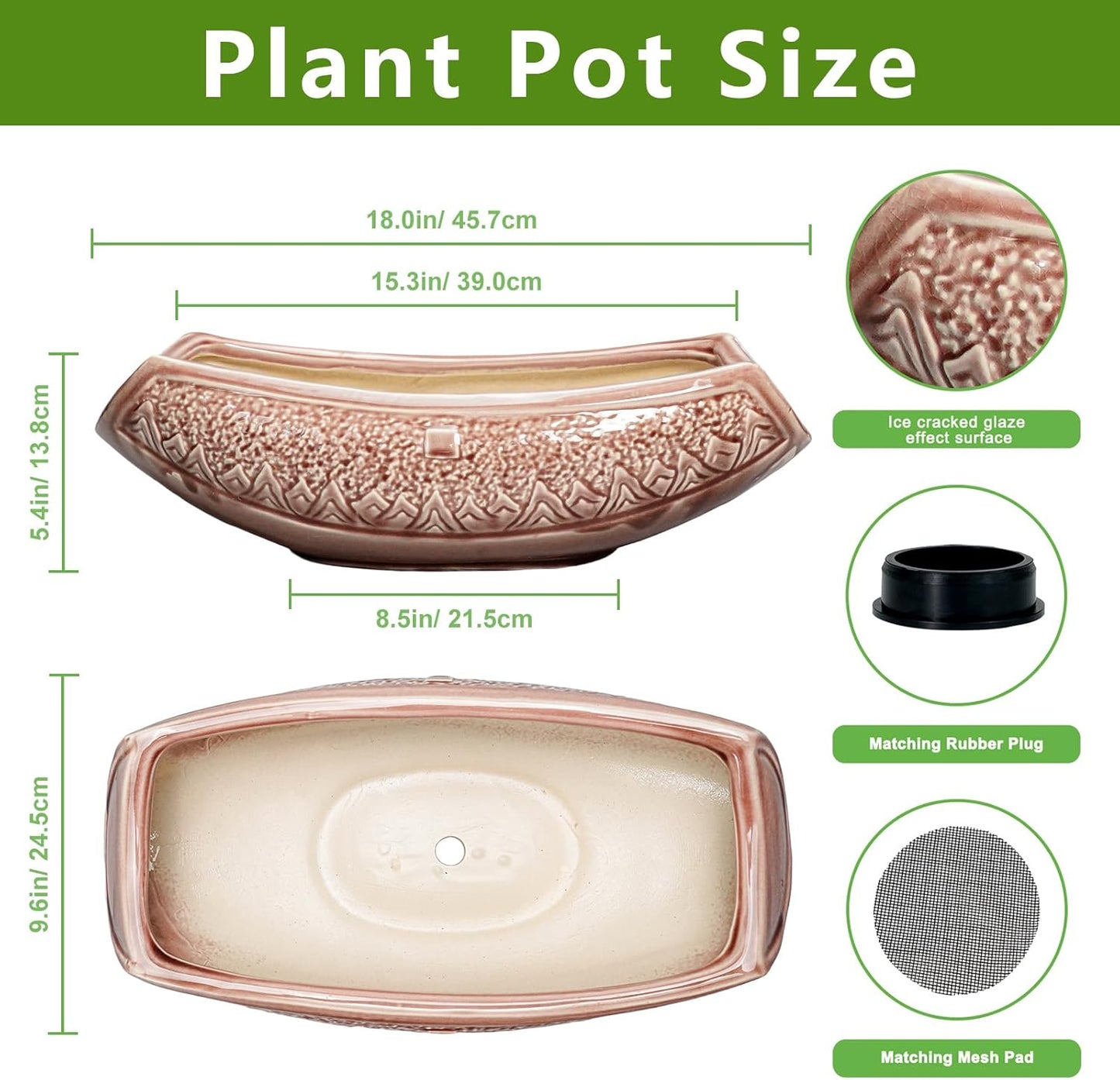 Large Bonsai Pots - 18 Inch Ceramic Succulent Pots with Drainage Hole, Bonsai Planter for Indoor Outdoor Plants, Ceramic Flower Pot, Decorative Plant Pot, Home Decor, Birthday Gifts, Red-Brown