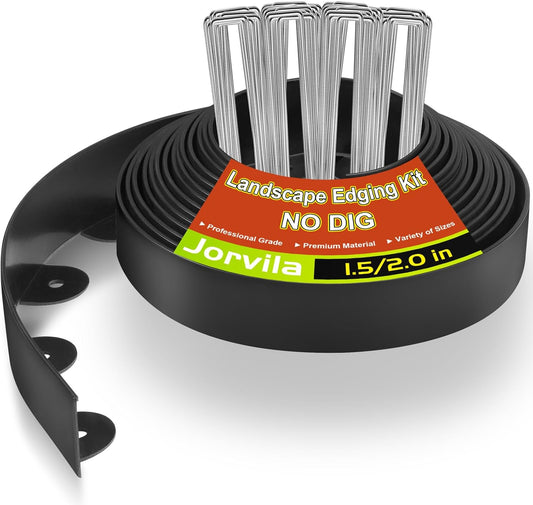 Landscape Edging, 1.5" x 20' Plastic Garden Edging with 20 Pcs Metal Spikes, Flexible Garden Border for Lawn, Landscaping, Flower Beds