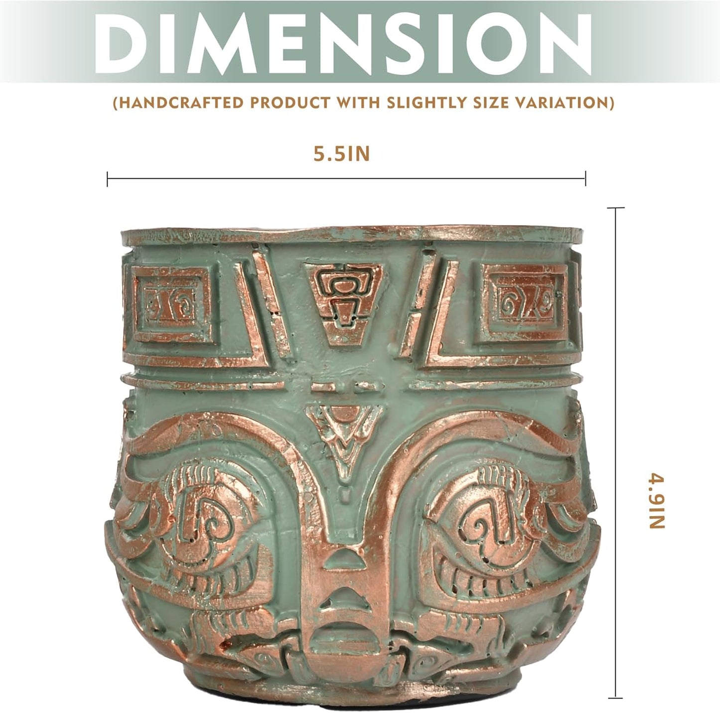 Tribal Vintage Face Planter,Lightweight Unique Plant Pots with Drainage,Eclectic Small Succulent Flower Planters Pots for Outdoor&Indoor Plants,Funny Garden Pot for Room Decor(5.5in,Green)