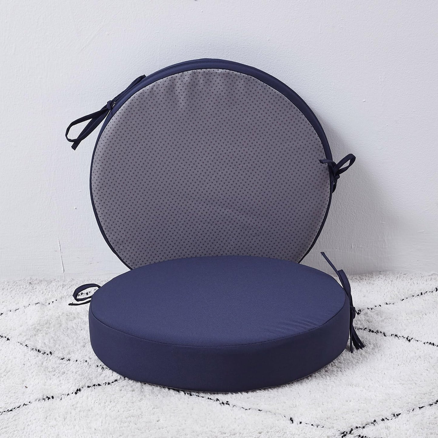 15 x 15 Inch Round Cushions for Outdoor Furniture Non-Slip Waterproof Patio Bistro Chair Cushion with Ties Bar Stool Seat Cushion for Kitchen Chairs Set of 2, Navy Blue