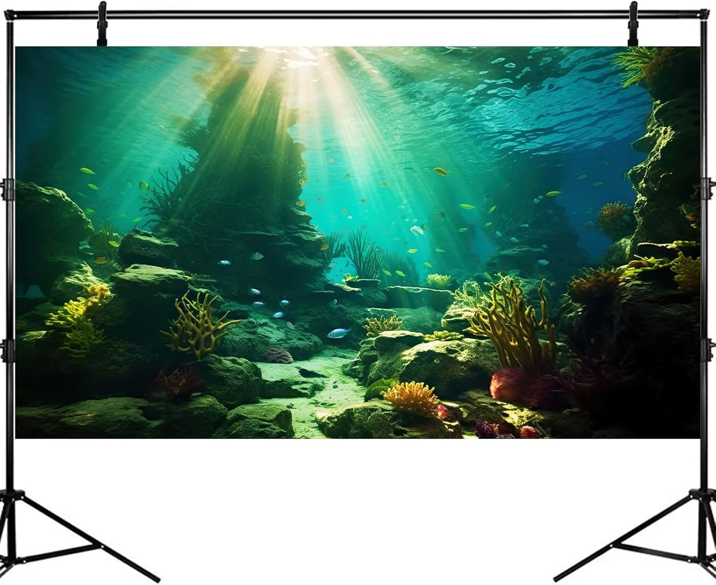 Ocean Floor Fish Tank Background Under The Sea Coral Reef Aquarium Background Tropical Fish Terrarium Backgrounds Underwater Rock Cave Sunray Fish Tank Backgrounds Decorations 48x18in