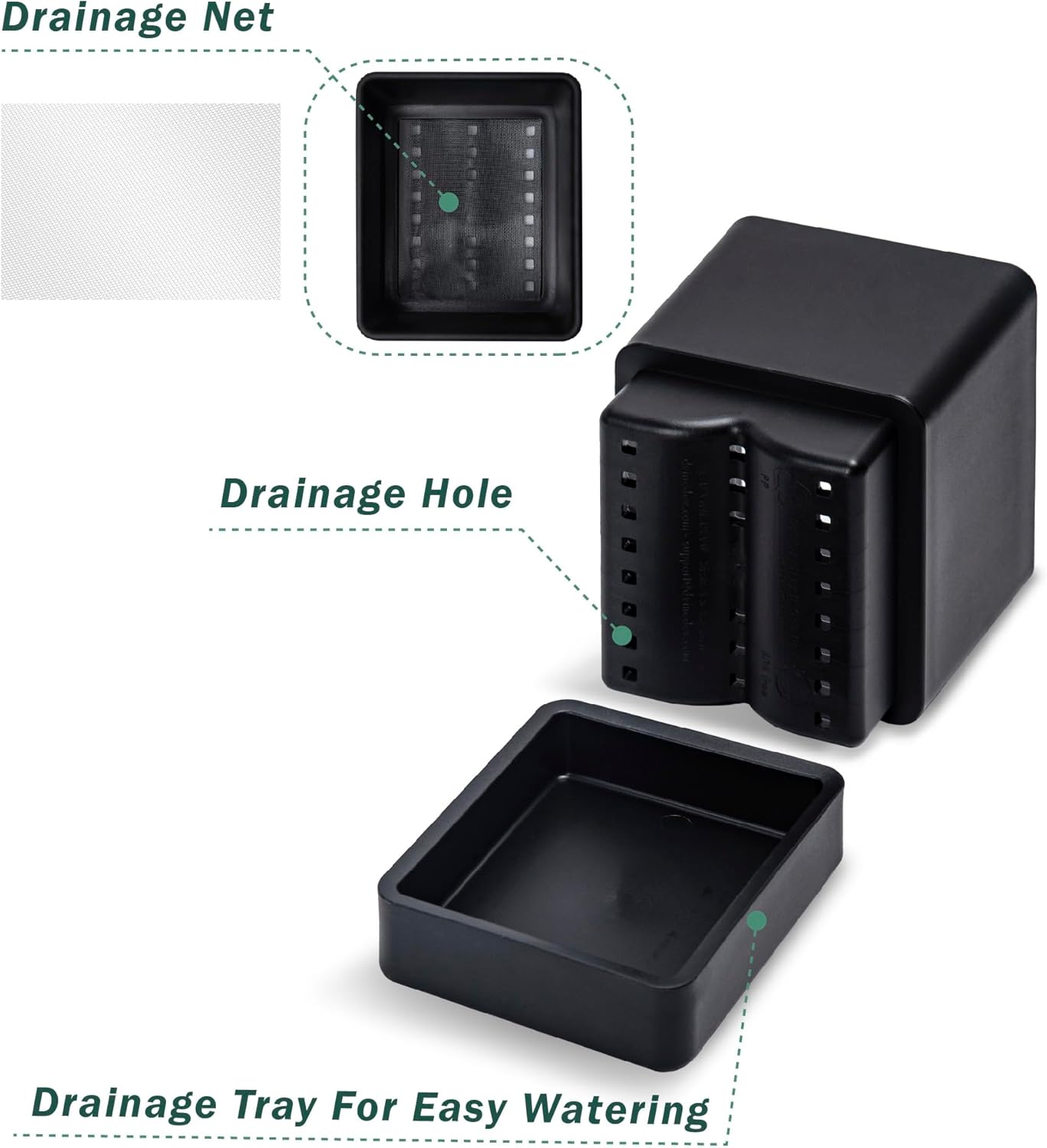 4 Inch Herb Planter Pot, Plastic Planter with Drainage Holes and Saucer, Modern Decorative Gardening Pot for Indoor Plants, Flowers, Herbs, Succulents, Black, Set of 2, 76-Y-B-2