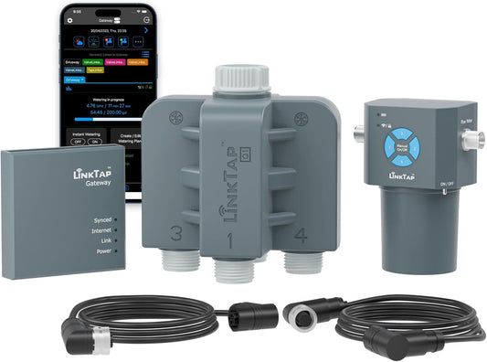LinkTap Q1 4-Zone Wireless Water Timer & Gateway, 4 Separate Ports, 4 Built-in Flow Meters, Equals Four G2S Smart Hose Timers, Easy Install & Use, 2-Year Warranty