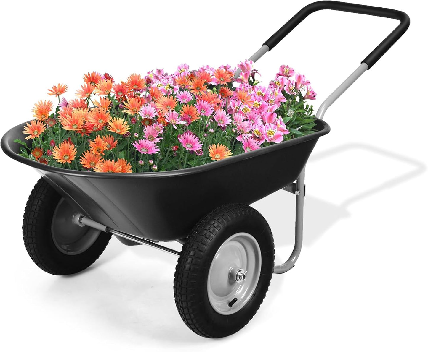 ERGOMASTER Dual-Wheel Wheelbarrow, Home Utility Garden Cart, 330 LBS Capacity, Large Heavy Duty Yard Cart for Gardening & Planting, Lawn, Farm, Construction Site, Black