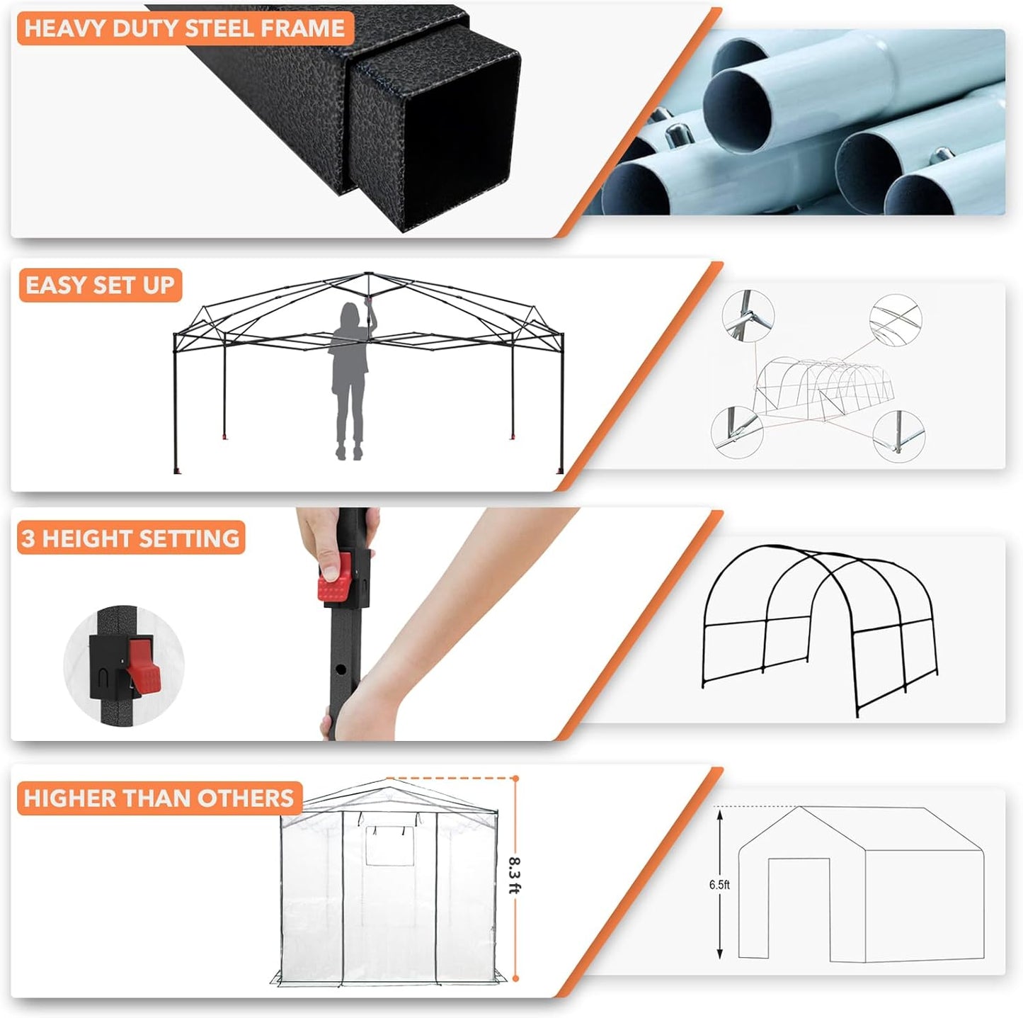 EAGLE PEAK Instant Pop-up Greenhouse, Indoor Outdoor Plant Gardening Green House, Roll-Up Zipper Doors and Side Windows, Heavy Duty Walk in 12x8 ft, Woven PE Cover, White