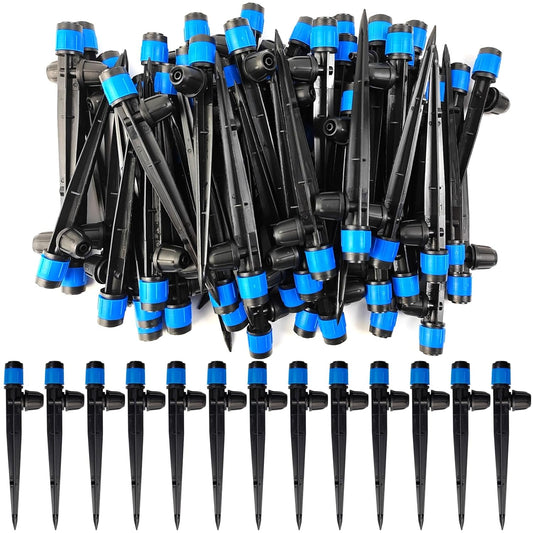 GXXMEI 52PCS Drip Irrigation Emitters with Stake, 360°Adjustable Fan Sprayer Water Flow Lock Barbed Dripper for 1/4" Drip Irrigation Tubing Garden Irrigation Sprayer for DIY Garden Irrigation System