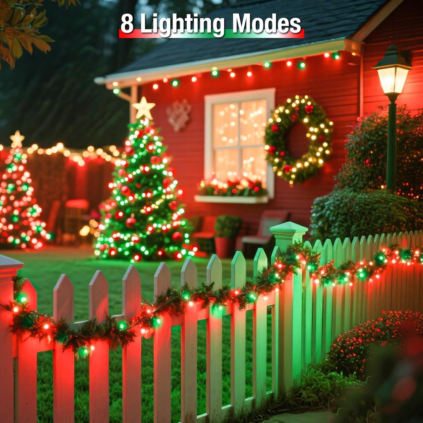 btfarm 2 Pack Solar String Lights Outdoor, 160LED 66FT Solar Fairy Lights Waterproof 8 Modes, Red Green Copper Wire Solar Powered Twinkle Lights for Outside Tree Garden Christmas Wedding Party Decor