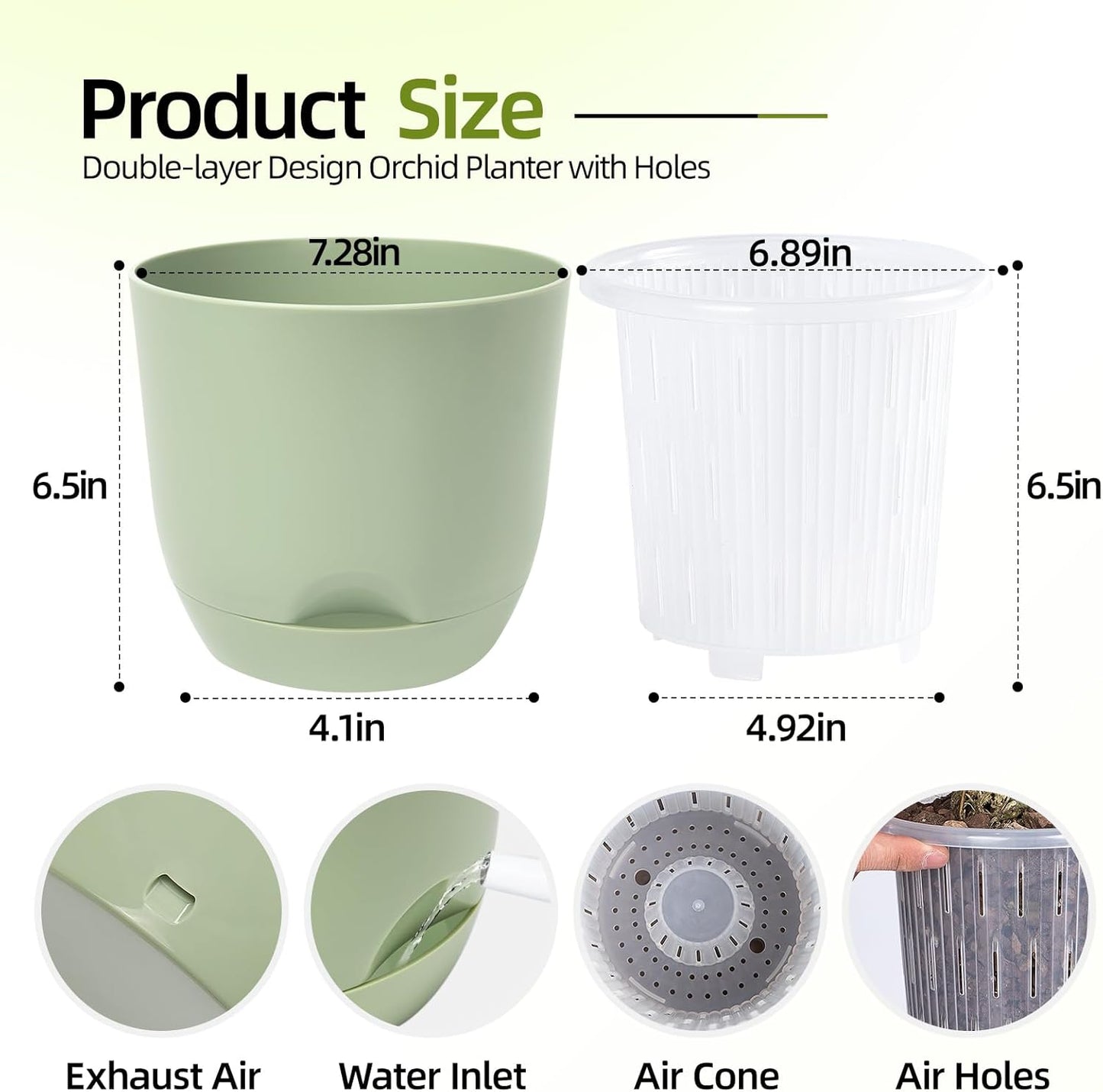 QCQHDU 2 Pack Orchid Pots with Holes for Repotting, Double-Layer and Self Watering Orchid Pot with Good Air Circulation