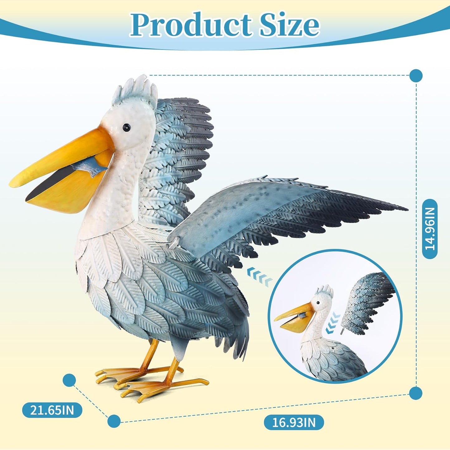 Metal Pelican Garden Statue Outdoor Decor, Metal Yard Art Decoration Coastal Bird Garden Decor Lawn Ornament for Porch Patio