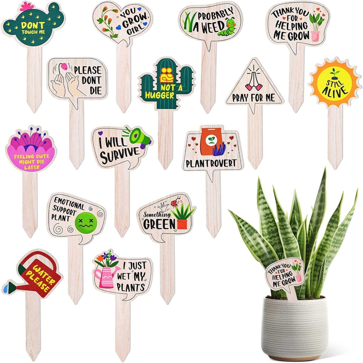 Funny Plant Labels - 15 Pack Garden Markers for Succulent Flowers, Greenery, Seedling Plants - Waterproof, Outdoor/Indoor Patio Tags, Garden Stakes