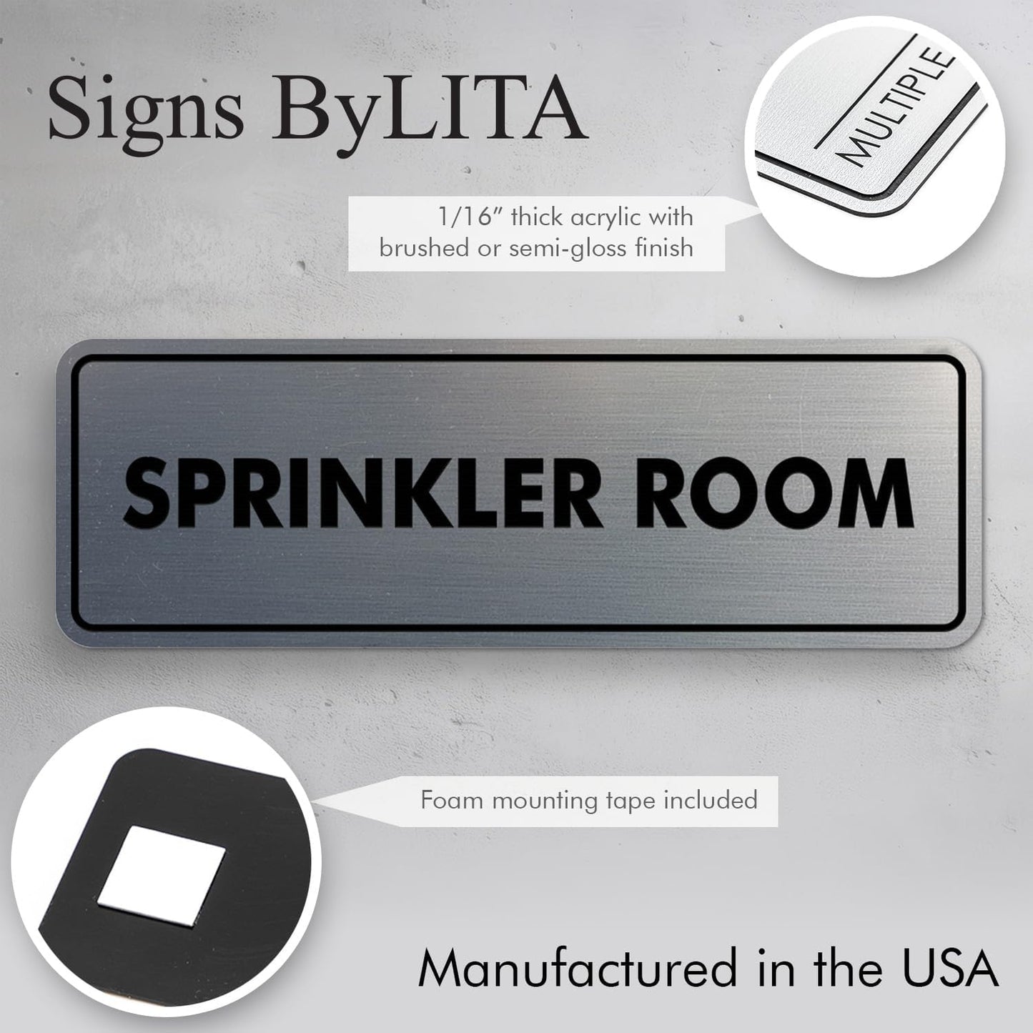 Signs ByLITA Standard Sprinkler Room Sign (Walnut) - Large 2 Pack