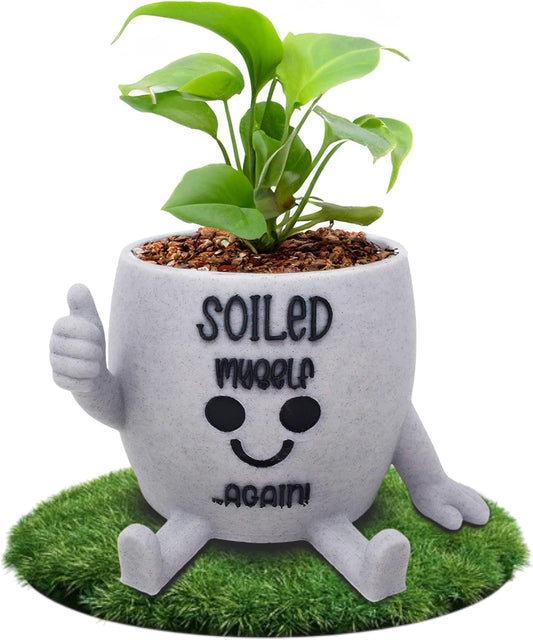 Funny Face Indoor Head Planter Pot, 3D Printed, Unique Small Succulent Flower Pot, Cute Cactus Planter, Indoor Home Decor, Office Desk Plant Pot, Novelty Gardening Gift Set