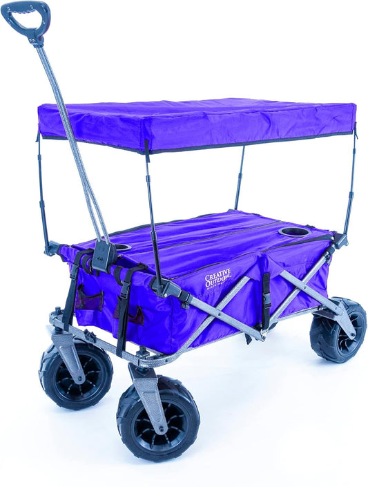 Creative Outdoor Push Pull Stroller Wagon, Beach Hauler XXL Deluxe with Canopy, Collapsible and Portable Heavy Duty Folding Cart, Supports up to 200lbs Weight Capacity, Giant 10" Wheels