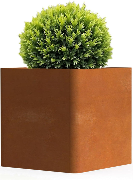 Corten Steel Planter Box 24" L x 24" W x 24" H,Large Metal Square Planter for Outdoor Plants,Metal Cube Flower Pot with Drainage Hole for Porch Hotel Patio Yard