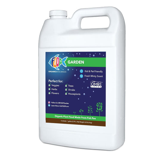 FOOP Garden - Organic Liquid Plant Food Made from Fish Manure (with Fresh Minty Scent) | Fish Fertilizer Alternative Perfect for Veggies, Herbs, Flowers,Trees,Shrubs | Kid&Pet Friendly (1 Gallon)