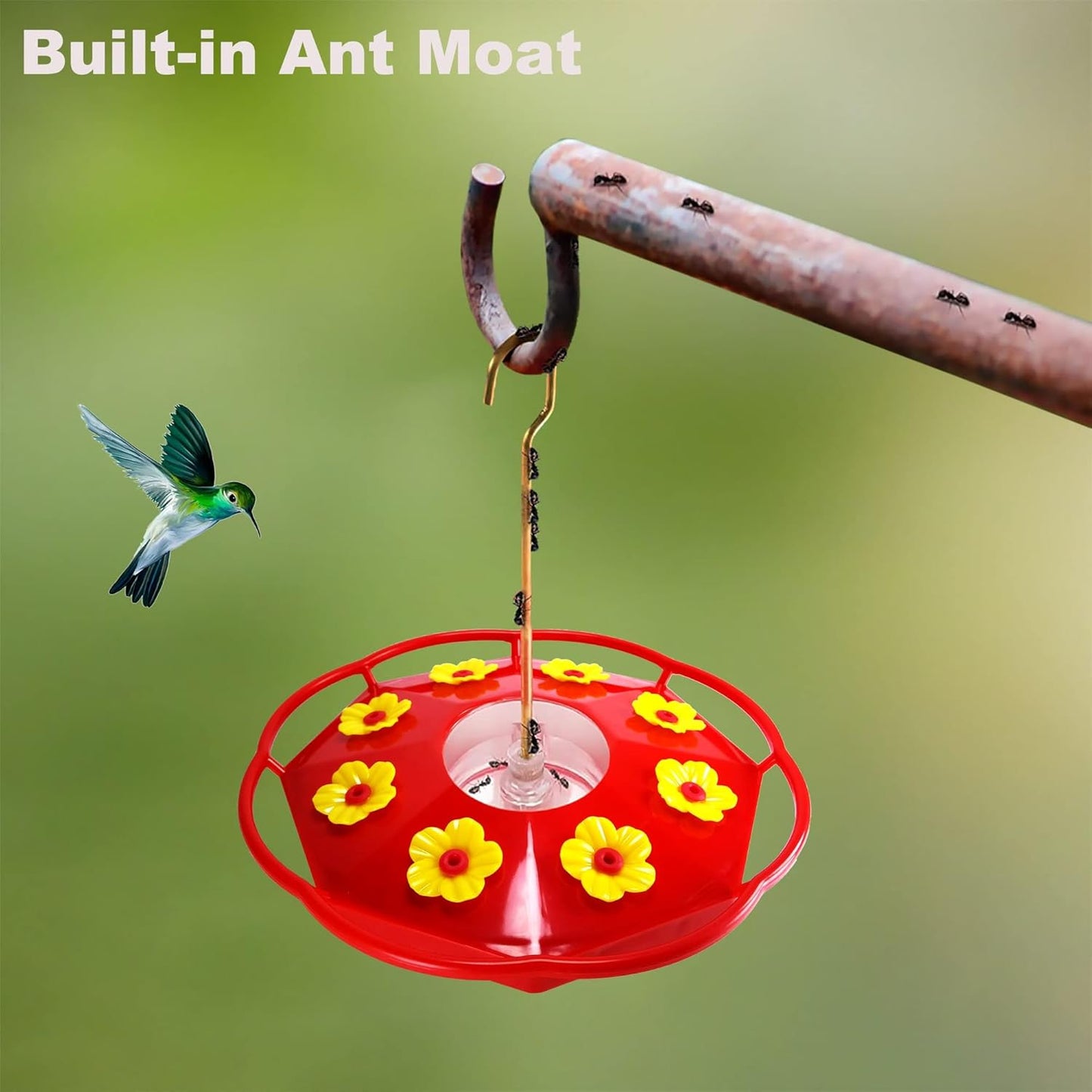 Hummingbird Feeders for Outdoors Hanging - 8 Feeding Ports 16 oz Plastic Hummingbird Feeder, Bee-Proof Leak-Proof No Drip, Easy to Clean with Cleaning Brushes