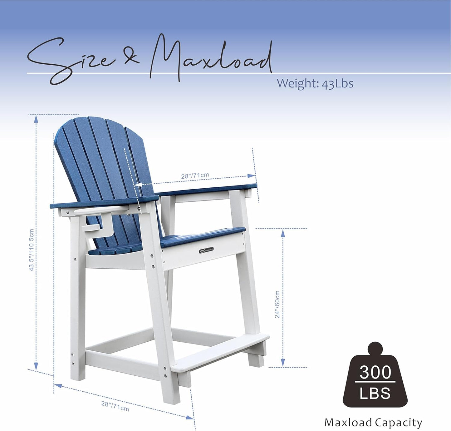 Tall Adirondack Chairs Set of 4 Adirondack Barstools, Weather Patio Garden Pool Fire Pit Balcony Outdoor Bar Stools HDPE Plastic Barstools with Backs for Garden, Backyard, Yard (Blue)