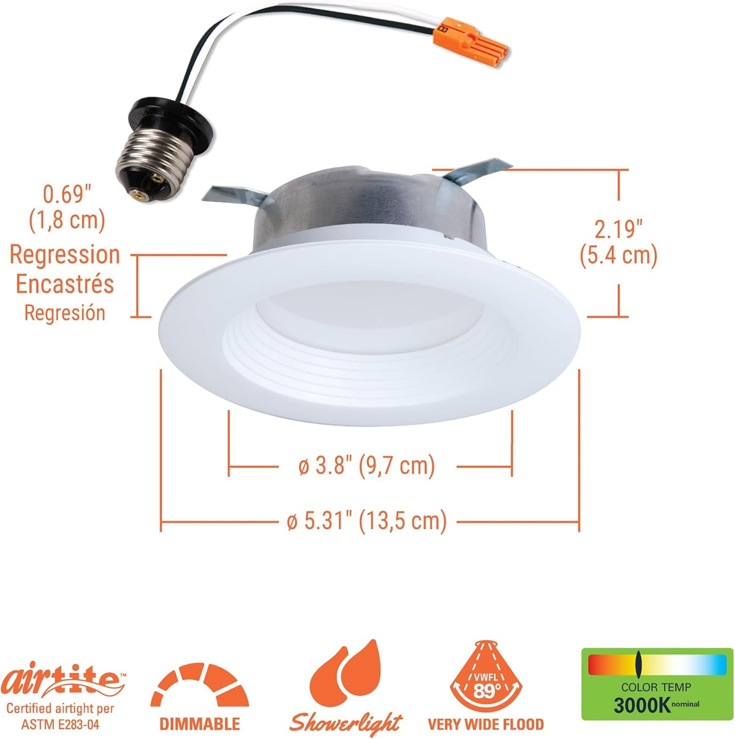 HALO LTE 4 Inch Indoor/Outdoor Recessed LED Trim Can Light, 3000K - Contractor Value Pack (18-Pack) - LTE46930-18PK