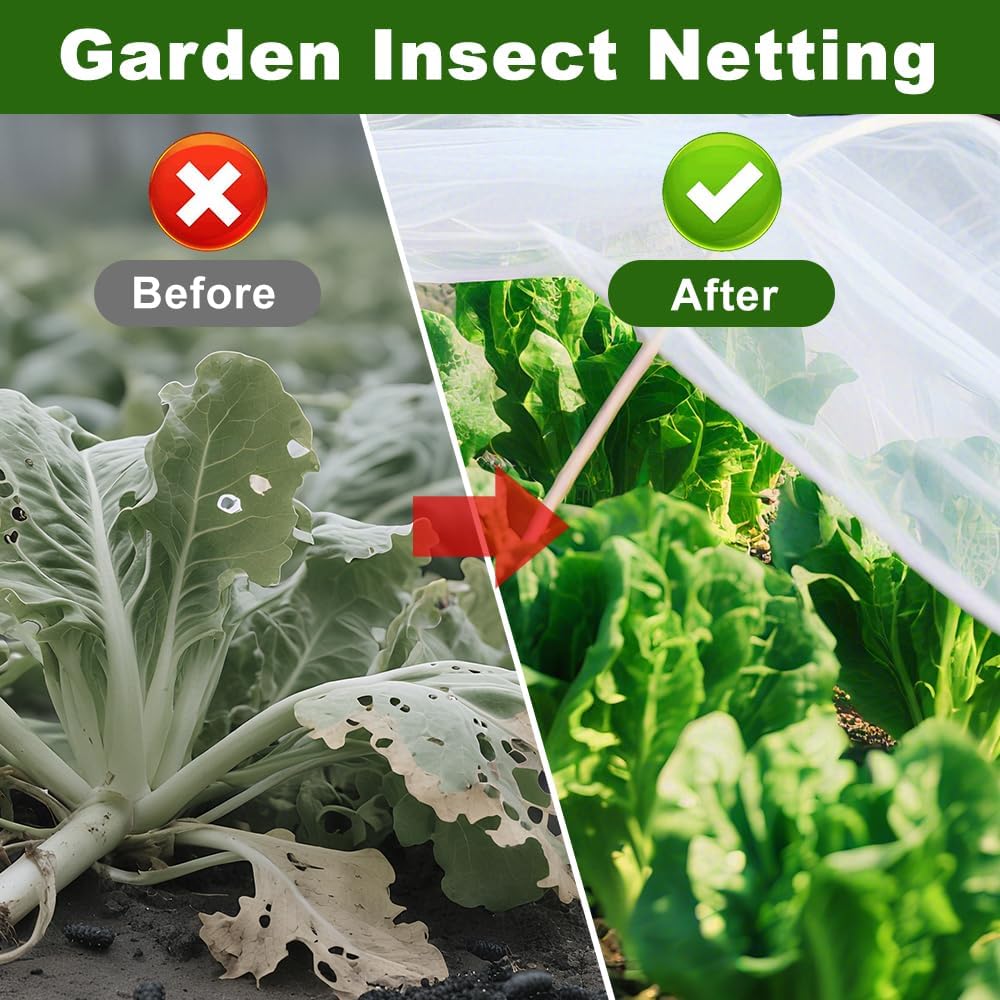 Agfabric Garden Netting 10'x20' Insect Pest Barrier Bird Netting for Garden Protection,Row Cover Mesh Netting for Vegetables Fruit Trees and Plants,White