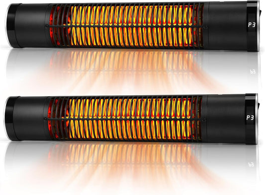 Electric Outdoor Heater, 1500W Patio Heater for Outdoor Use, Wall-Mounted Carbon Infrared Heater,With Remote, 3 Heat Levels, 8H Timers, Radiant Heater for Garage, Gazebos, Shop, Pack of 2