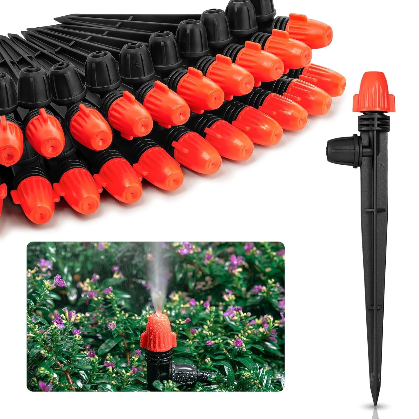 Adjustable Drip Irrigation Spray Emitters: Mist Stream Drip Emitter with Lock Barbed for 1/4 inch Tubing Drip Irrigation Parts for Garden Watering System (30PK)