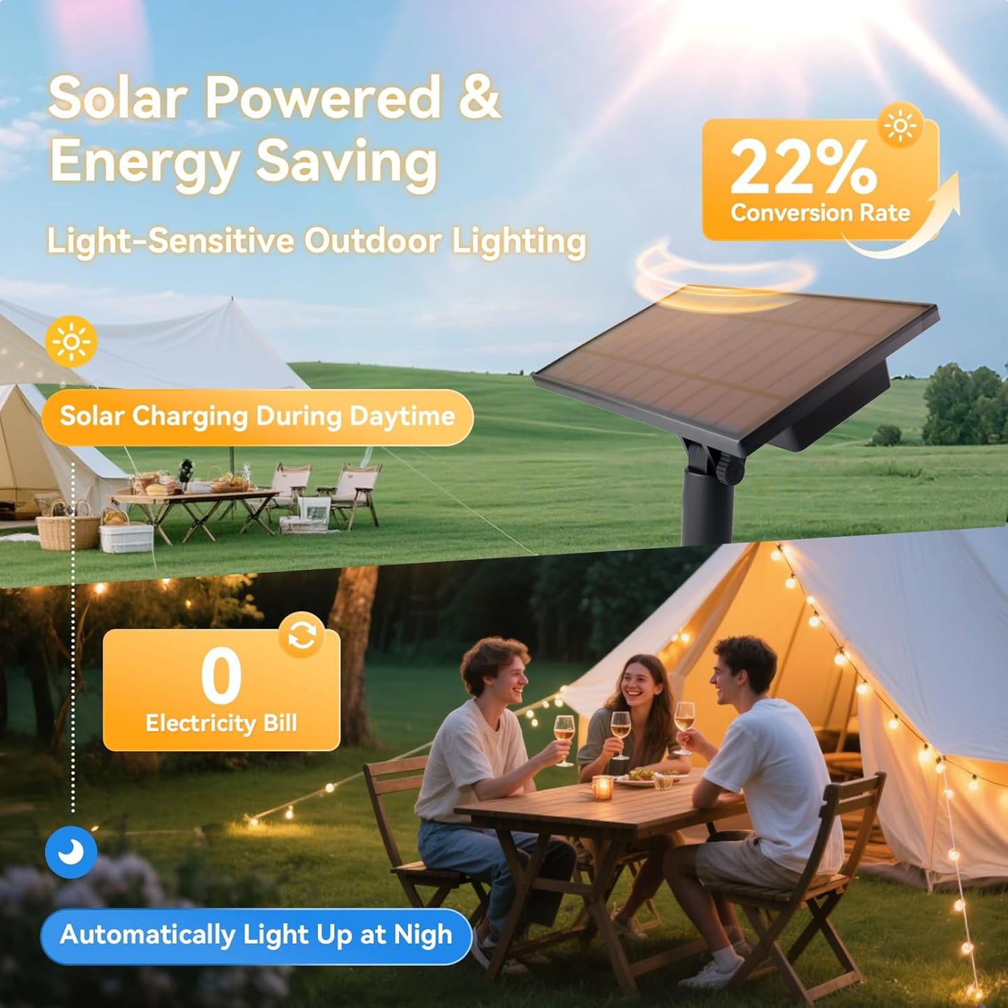 HJQ 120FT(60x2) Solar String Lights Waterproof, Patio Lights Solar Powered with Remote & USB Port, 40+2 LED Shatterproof Bulbs, 3 Modes, Dimmable Solar Lighting Hanging for Camping Backyard Garden