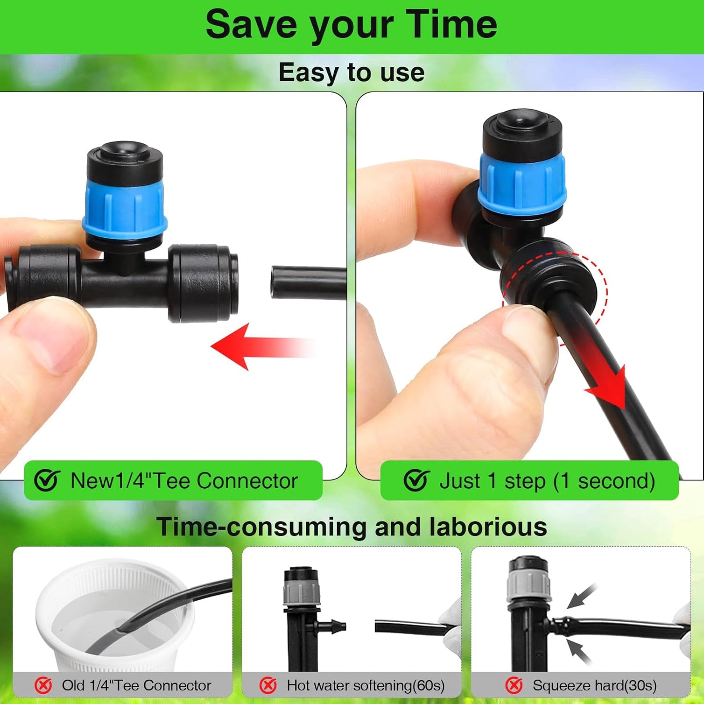 MIXC 24 Pack Push-to-Fit Drip Irrigation Emitters, Adjustable Vortex Drip Emitters for 1/4 inch Irrigation Tubing, 360 Degree Water Flow Irrigation Drippers for Drip Irrigation System