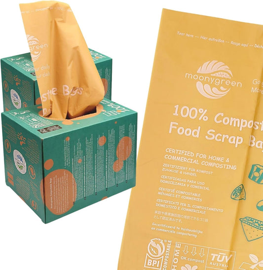 Compostable Trash Bags 13 Gallon, Tall Kitchen Food Waste Bags, US BPI ASTM D6400 and Europe OK Compost Home Certified, Heavy-Duty, 49.2 Liter, 100 Count, Extra Thick