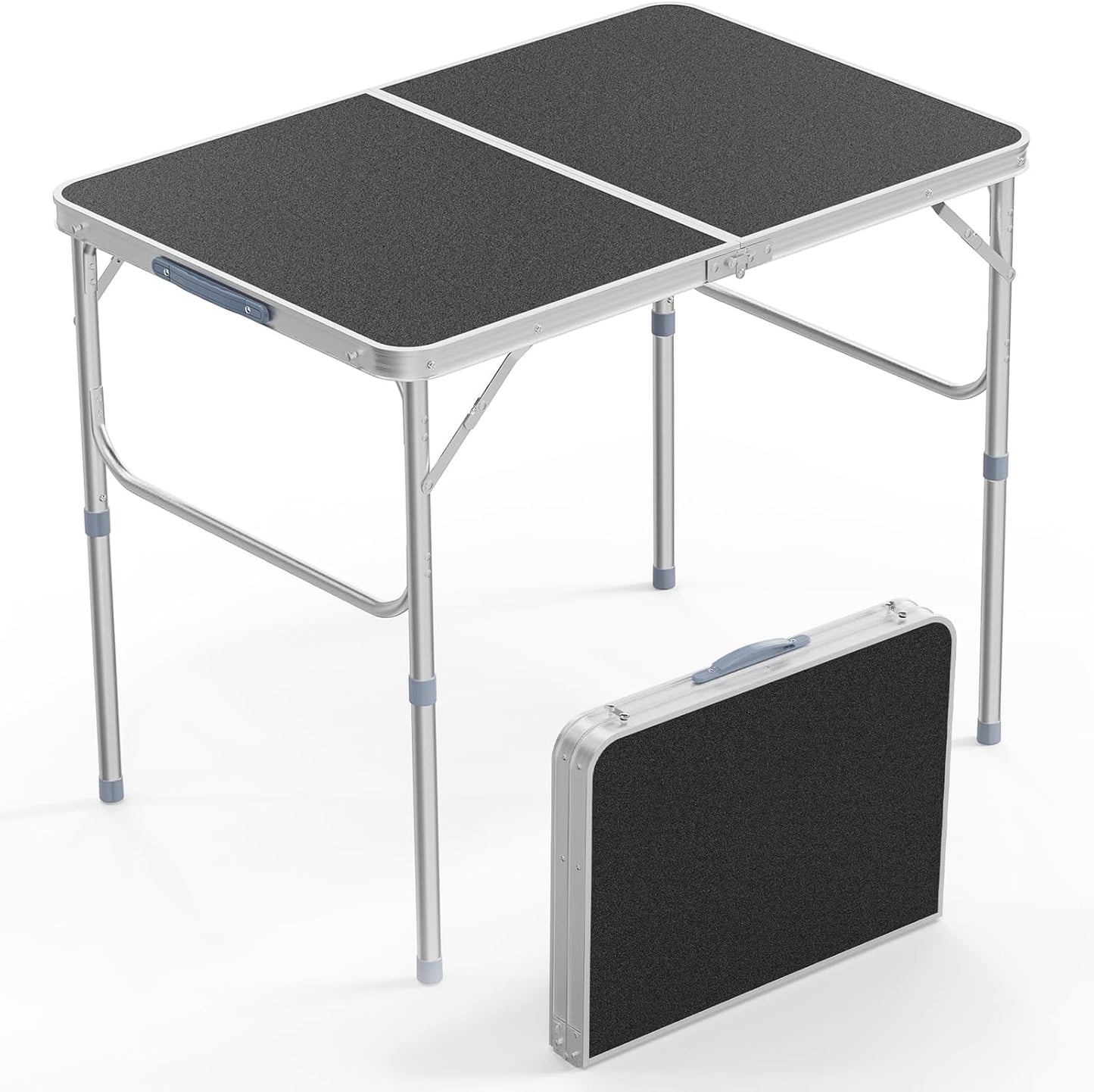 VINGLI 3FT Small Camping Table Adjustable Height Aluminum Folding Table for Picnic Party BBQ, Plastic RV Suitcase Table Portable Lightweight Fold Up Utility Outdoor Tables with Carrying Handle …