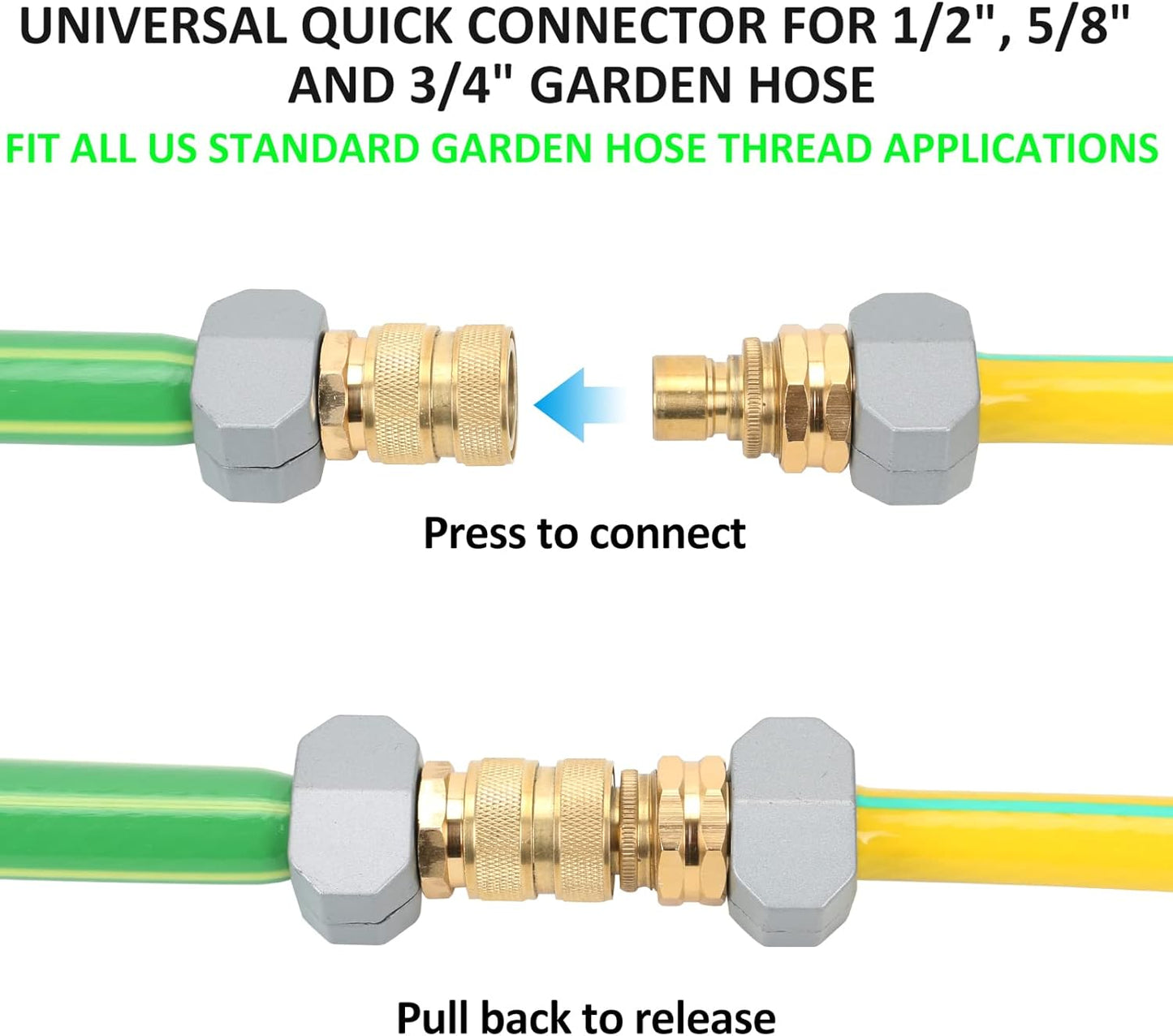 STYDDI Brass Full Flow Garden Hose Quick Connect Fittings, Full Port Solid Brass Outdoor Water Hose Quick Disconnect Connector Coupler with Male and Female - 6 Male and 3 Female