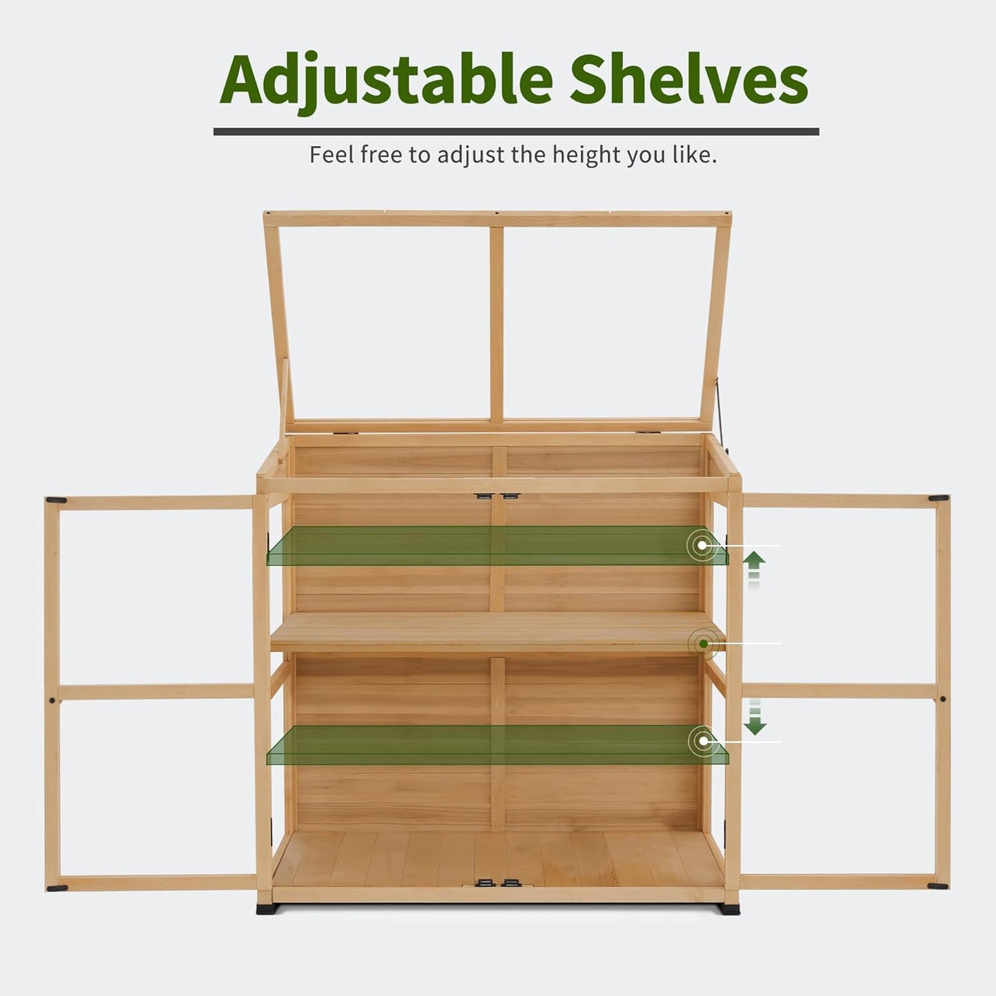 Macrout Wooden Cold Frame Greenhouse Cabinet Kit with Adjustable Shelf and Lockable Door, Fully Transparent Polycarbonate Greenhouse for Outdoor Indoor Use, 0718