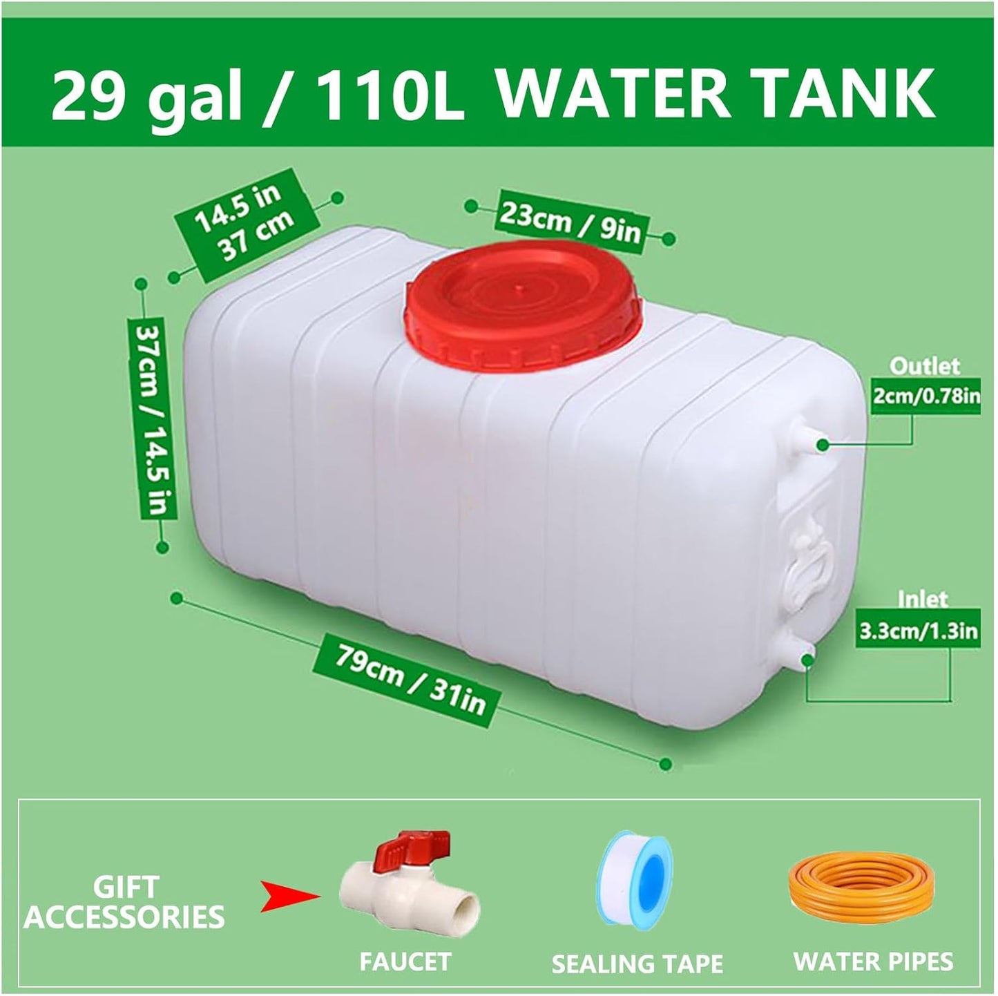Portable Water Tank Water Storage Tank for Camping with Spigot Hose Plastic Water Container Water Storage Container for Emergency Water Storage Hiking Outdoor(Size:29gallon / 110L)