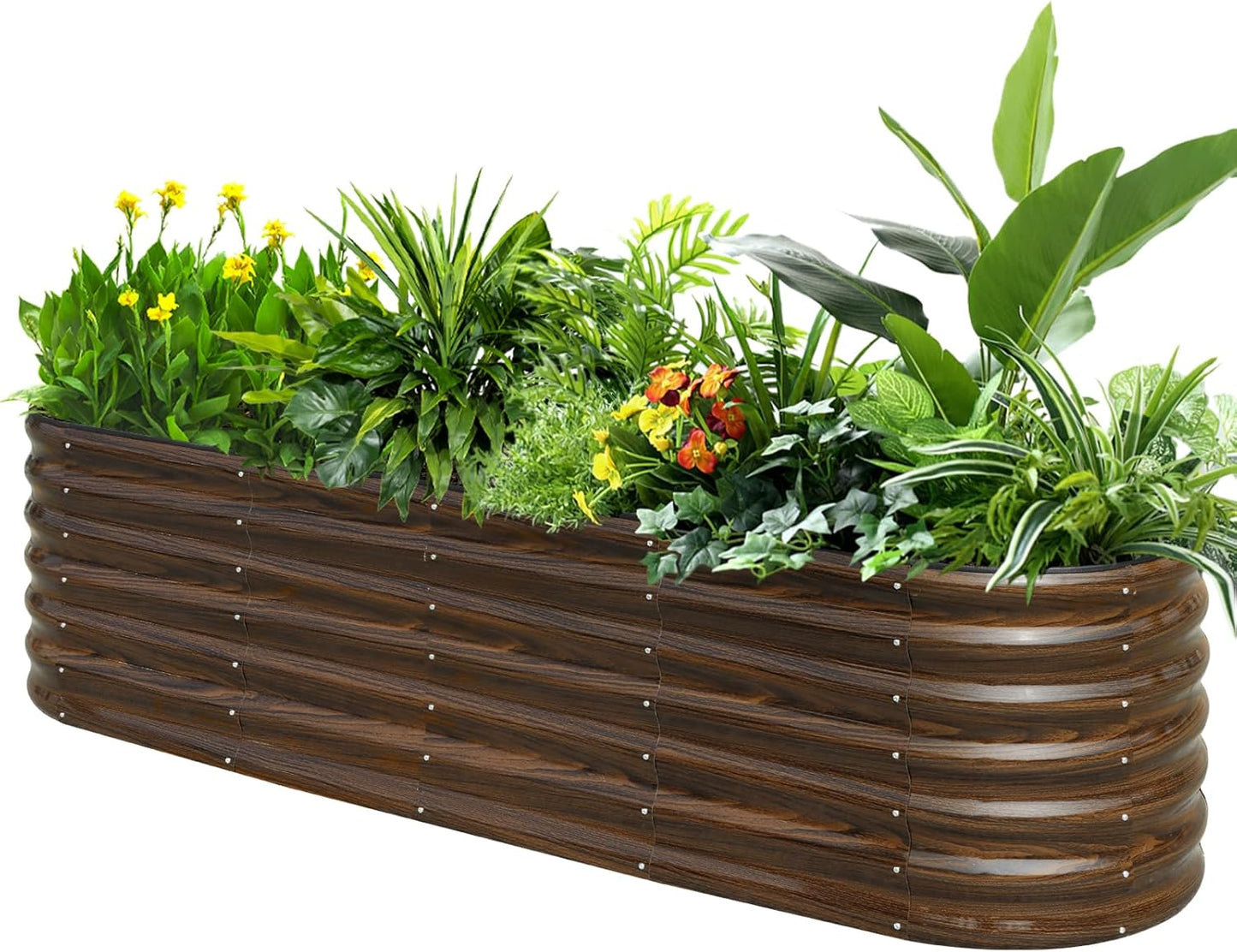 SnugNiture 8x2x2ft Raised Garden Bed Kit, 24" Tall Outdoor Metal Raised Planter Box for Planting Plants Vegetables Flowers Fruits, Brown