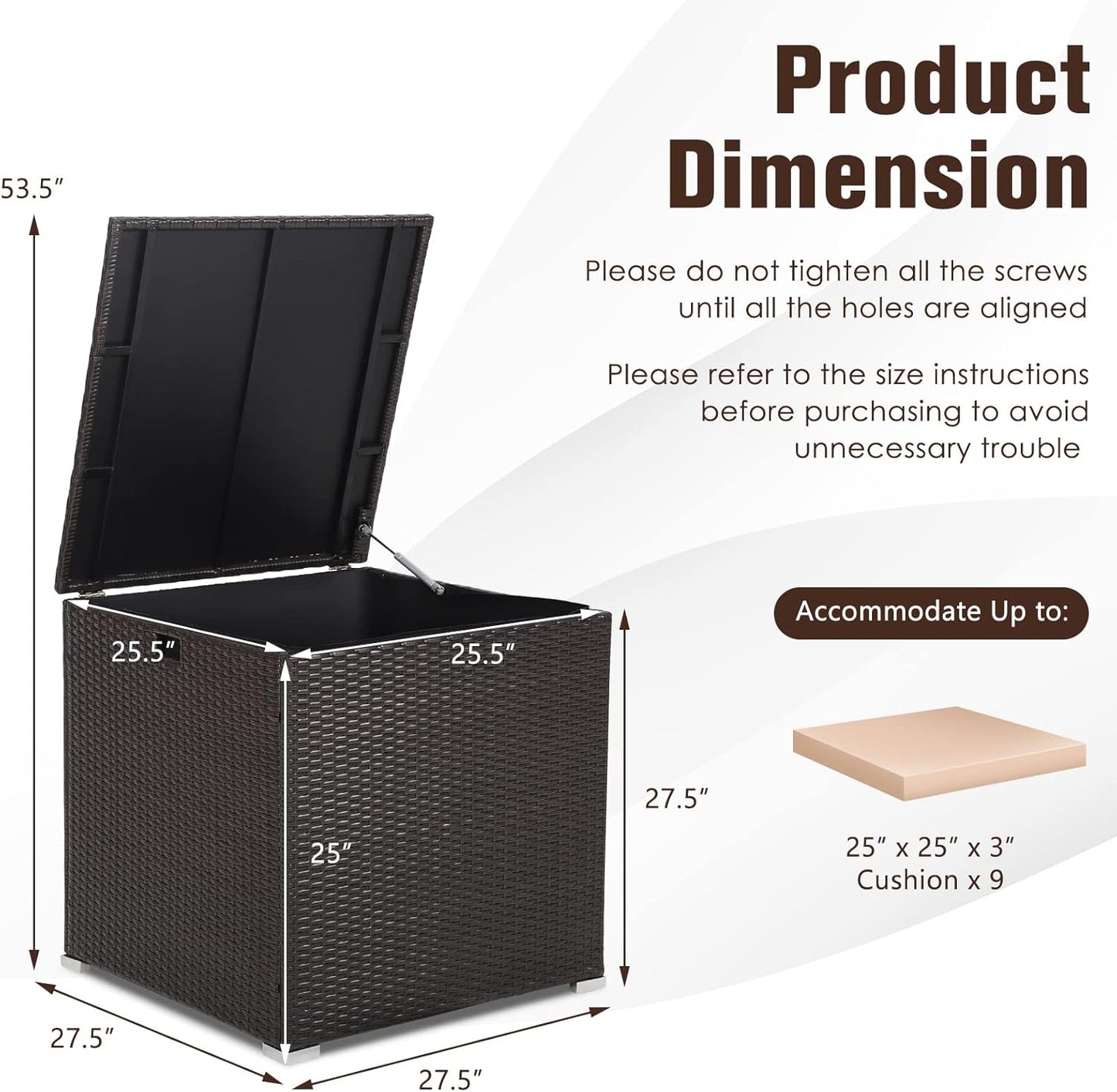 RELAX4LIFE Outdoor Storage Box 72-Gallon - Outside Wicker Storage Bin with Waterproof Zippered Liner, Gas Strut, Package Delivery Boxes for Outside, Accessories, Garden Tools Storage Deck Box