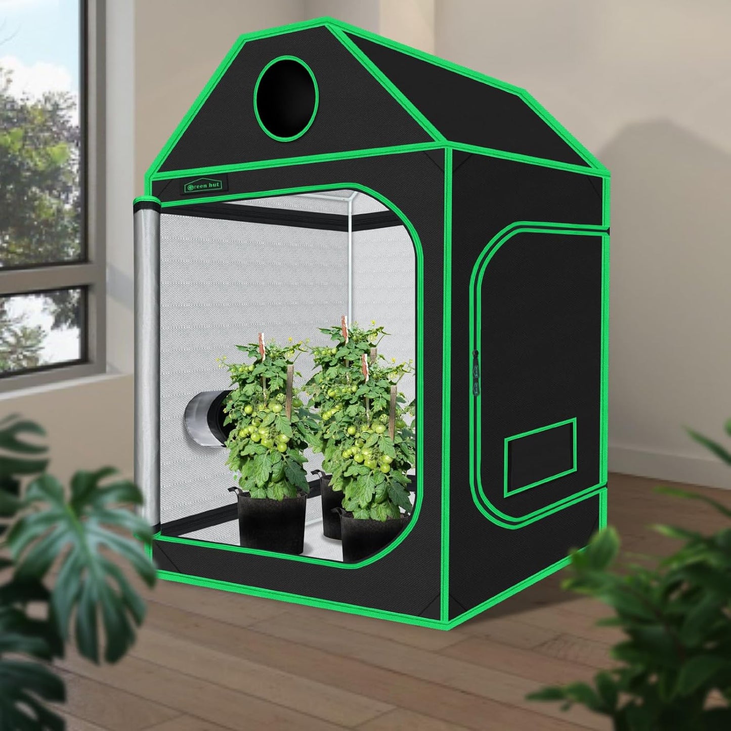 5x5 Growing Tent, 60"x60"x72" Roof Cube Grow Tent Plant Grow Tent, Indoor Growing Tent with Observation Windows, Lightproof Roof Cube Tent with Floor Tray, Mylar Hydroponic Tent