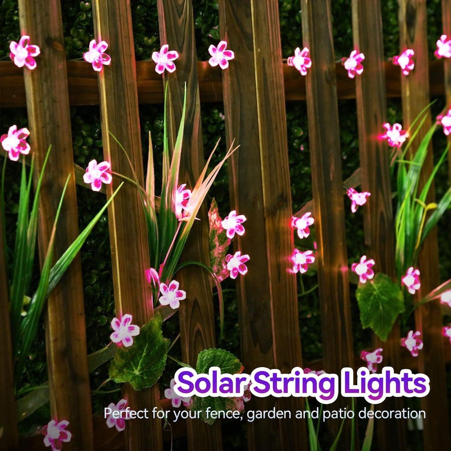 ITICdecor Solar String Flower Lights Outdoor Waterproof 50 LED Fairy Light Decorations for Garden Fence Patio Yard Christmas Tree, Lawn, Patio, Party Decoration (Pink)