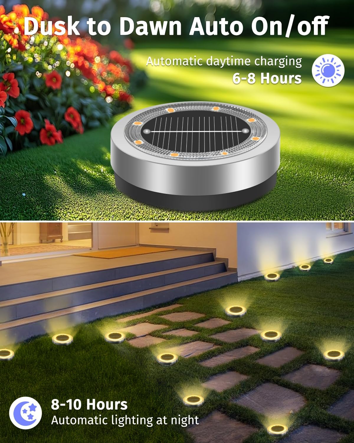 Mini Solar Ground Lights Outdoor 16 Pack Waterproof Upgraded Anti-Rust Solar Flat Garden Lights Stainless Steel Solor Powered Disc Landscape Light for Pathway Walkway Yard Lawn Patio-Warm White