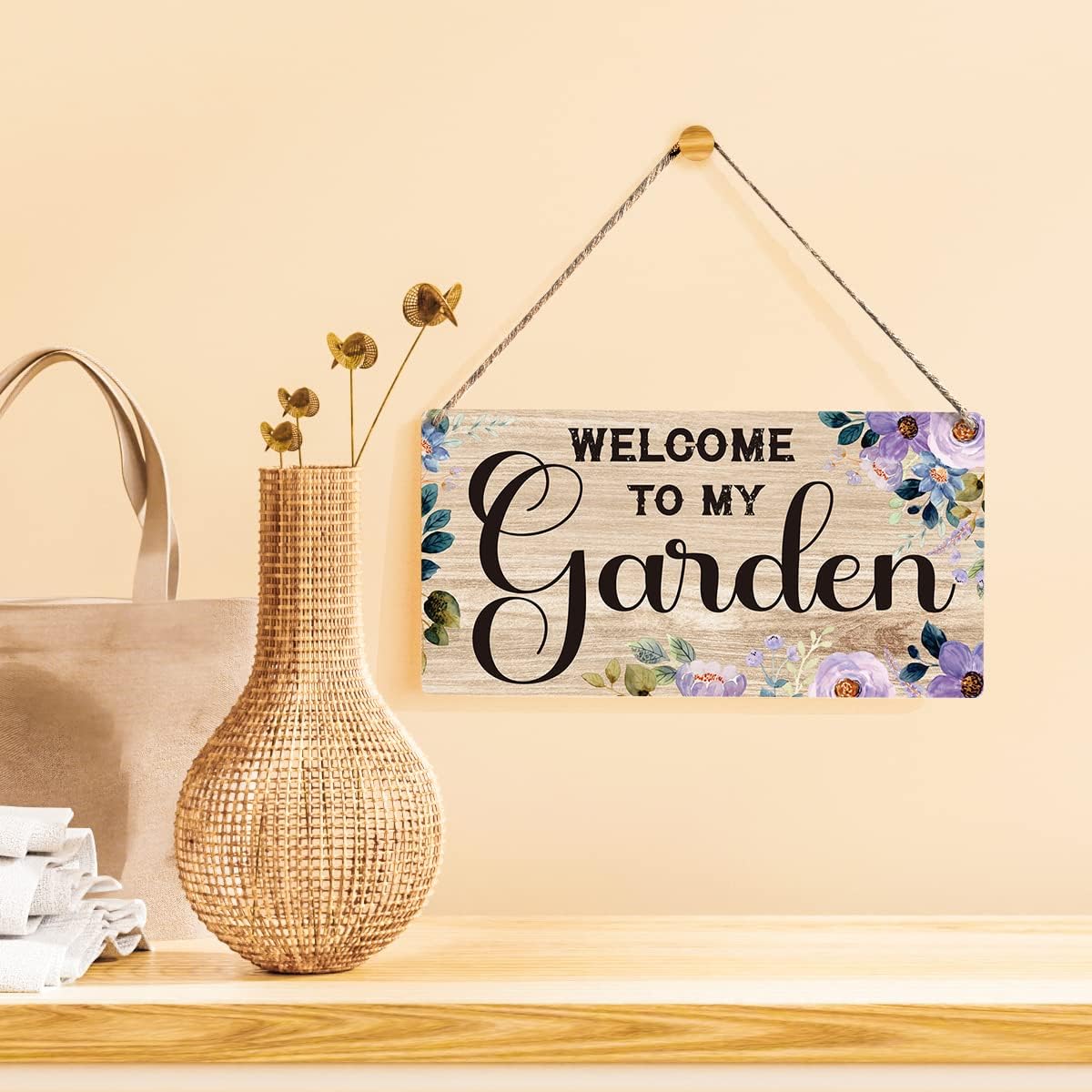 Welcome to My Garden Sign Gift Farmhouse Garden Wooden Hanging Sign Plaque Retro Wall Art Decor for Home Decoration 12 x 6 Inches