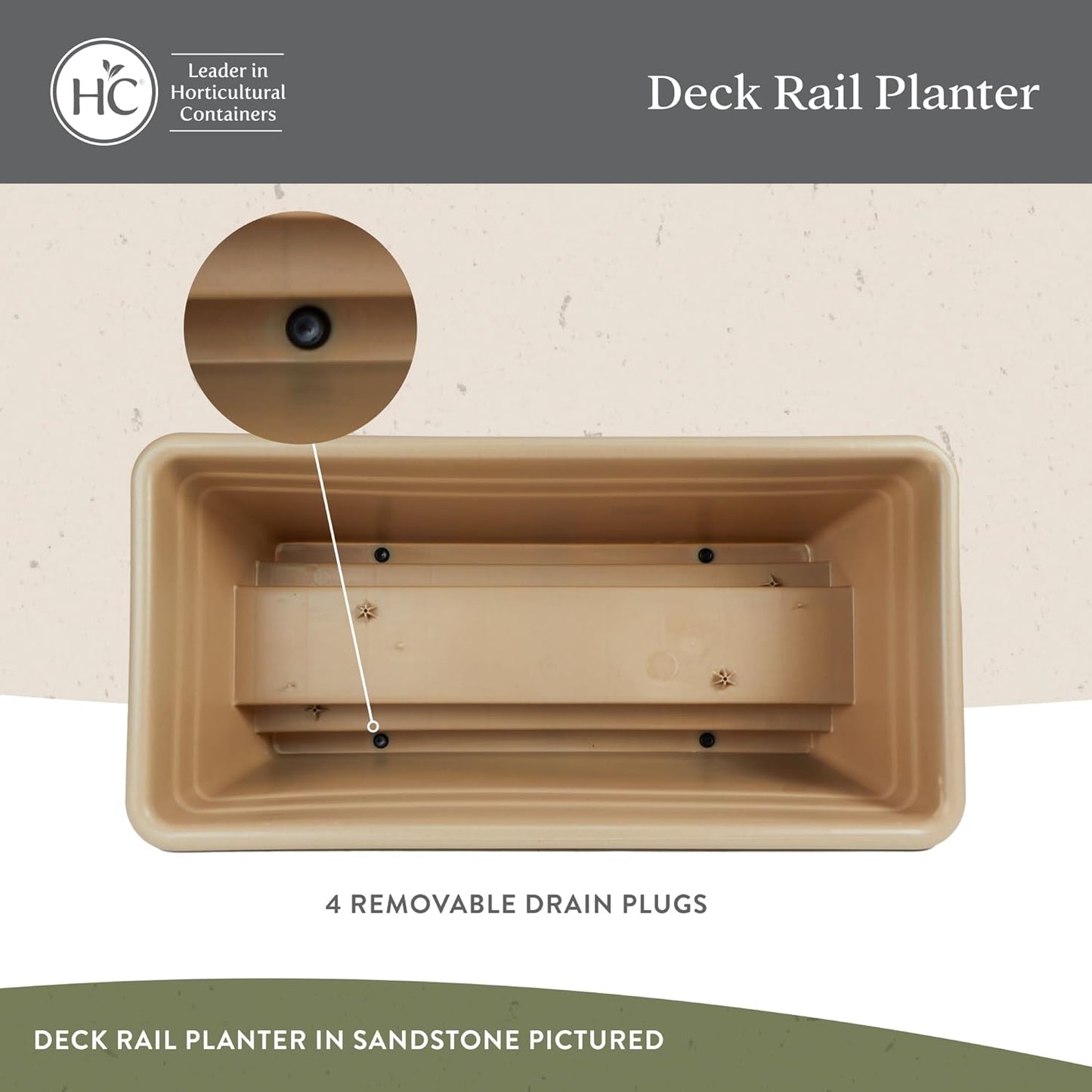 The HC Companies Deck Railing Planter Box w/Removable Drain Plugs - Lightweight & Weatherproof Plastic Flower Box - Balcony Planters for Railing and Fence (24”, Chocolate)