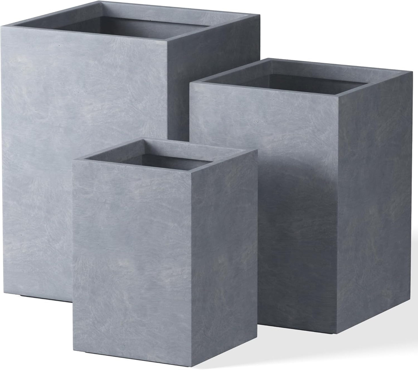 Kante 18.5",15.7",12.6" H Tall Rectangular Concrete Planters Set of 3, Outdoor Indoor Lightweight Plant Pots with Drainage Hole and Rubber Plug, Modern Style for Home Garden Patio, Slate Gray