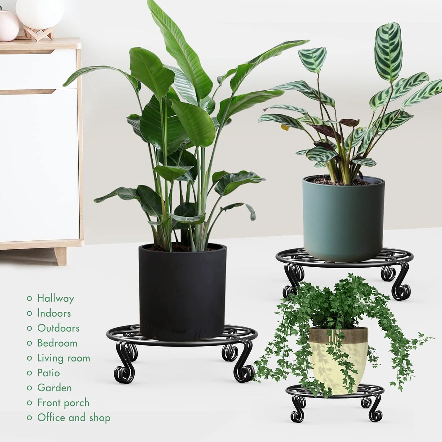 Yimobra 2 Pack Plant Stand for Flower Pot Heavy Duty Potted Holder Indoor Outdoor Metal Rustproof Iron Garden Container Round Supports Rack for Planter (11.8Inches, Black)