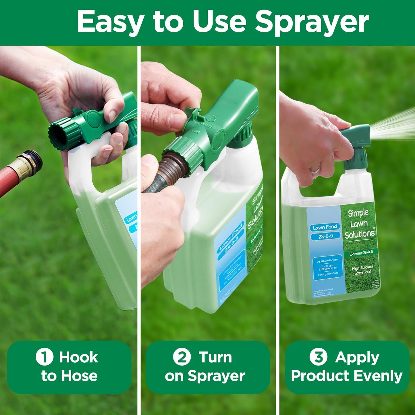 Maximum Green & Growth Fertilizer High Nitrogen 28-0-0 Liquid Lawn Food Spray Spring & Summer- Any Grass Type- Simple Lawn Solutions - Concentrated Quick & Slow Release Attached Sprayer (32 Ounce)