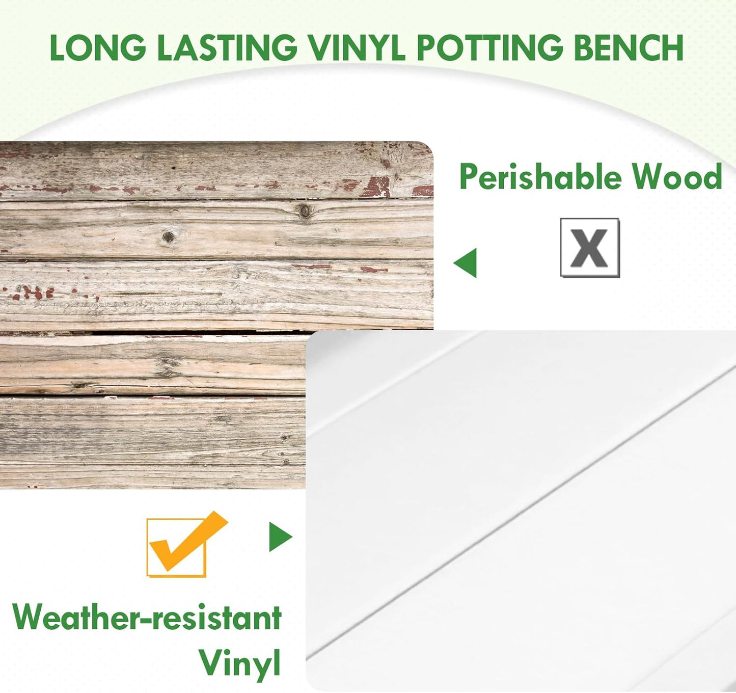 EAGLE PEAK Outdoor Indoor Maintenance Free Vinyl Garden Potting Bench, Waterproof Potting Table with Open Shelf, Lower Storage, 40inx21.6inx43.9in, White