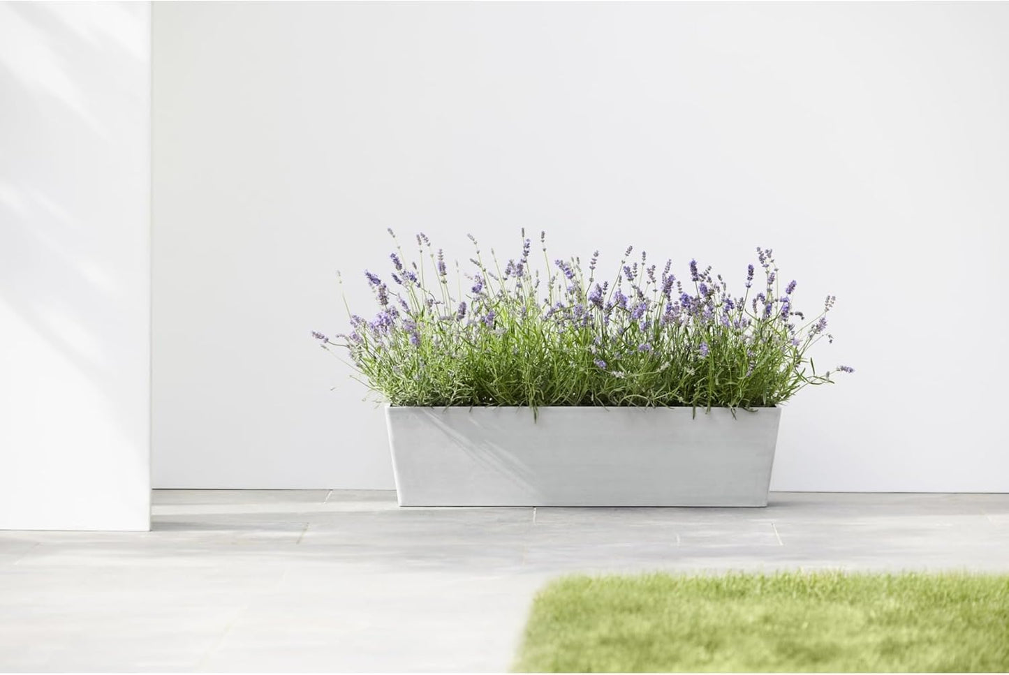 Ecopots Modern Recycled Bruges Plastic Indoor/Outdoor Rectangular Flower Pot Planter, White Grey, 21.5"